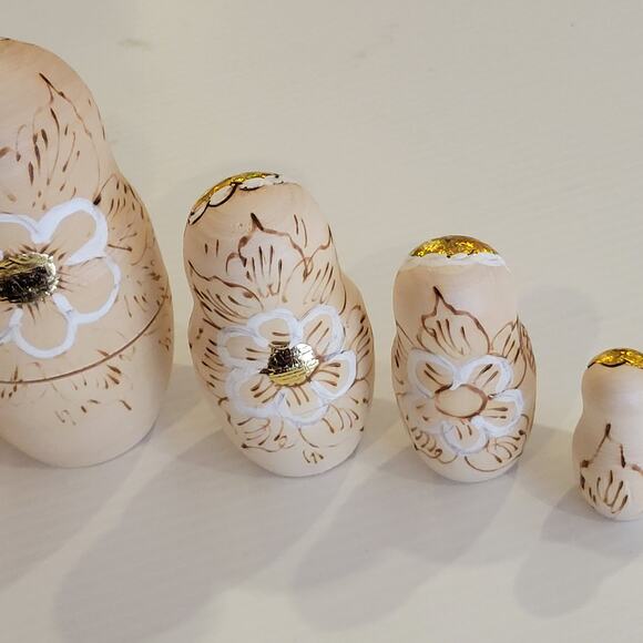 Vtg Russian Burned Wood Hand Painted Matryoshka Nesting Dolls Set of 5 Orthodox - Picture 11 of 14